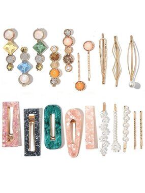 New 20 PCS Pearls and Acrylic Resin Hair Clips, Handmade Hair Barrettes